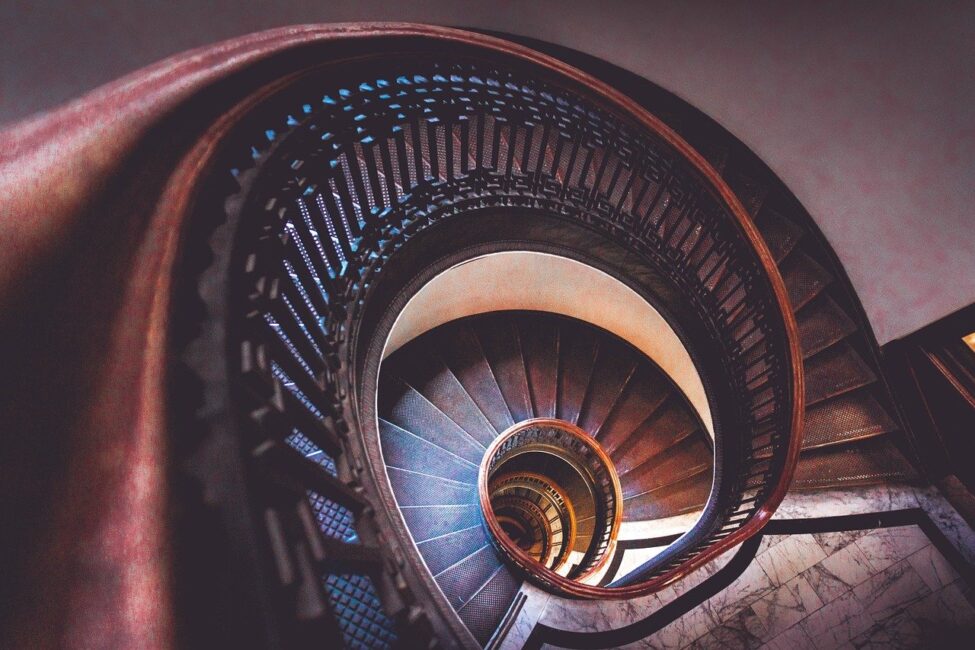 looking down on a spiral staircase