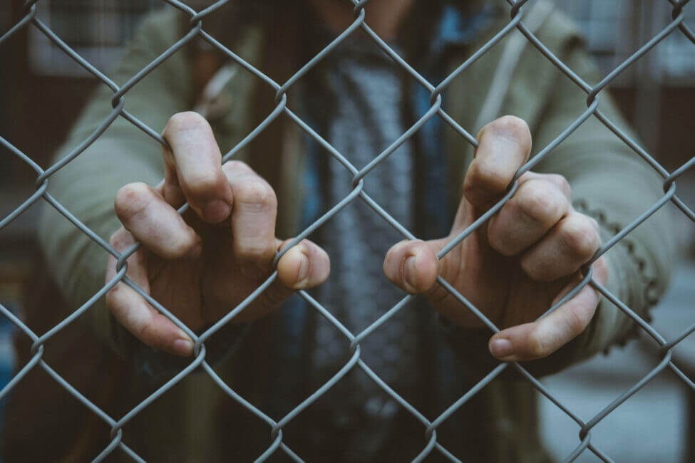 hands holding on to a chain link fence