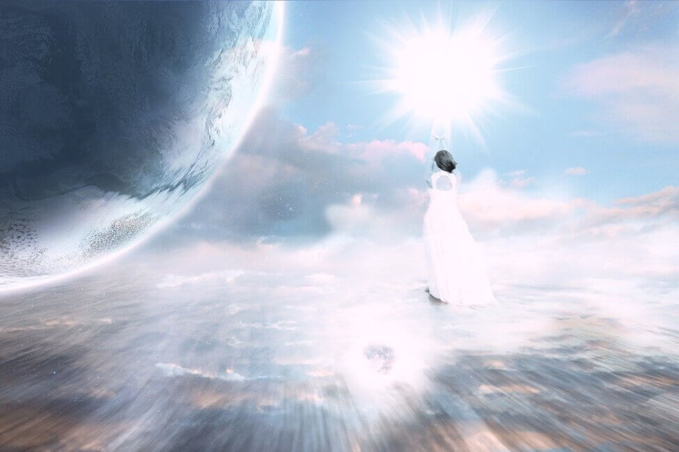 Woman walking in the heavens Connect with your spirit guides